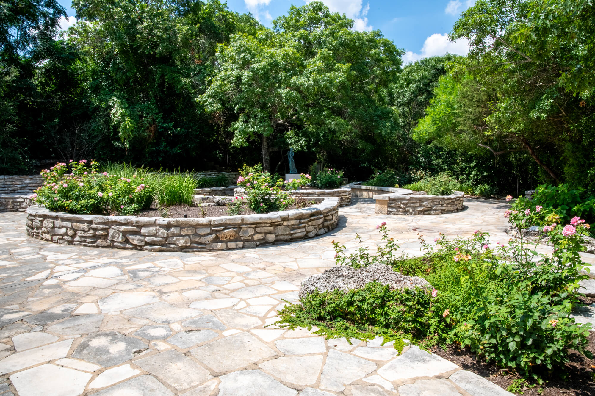 Stone pathway through Remembrance Gardens in Austin, Texas