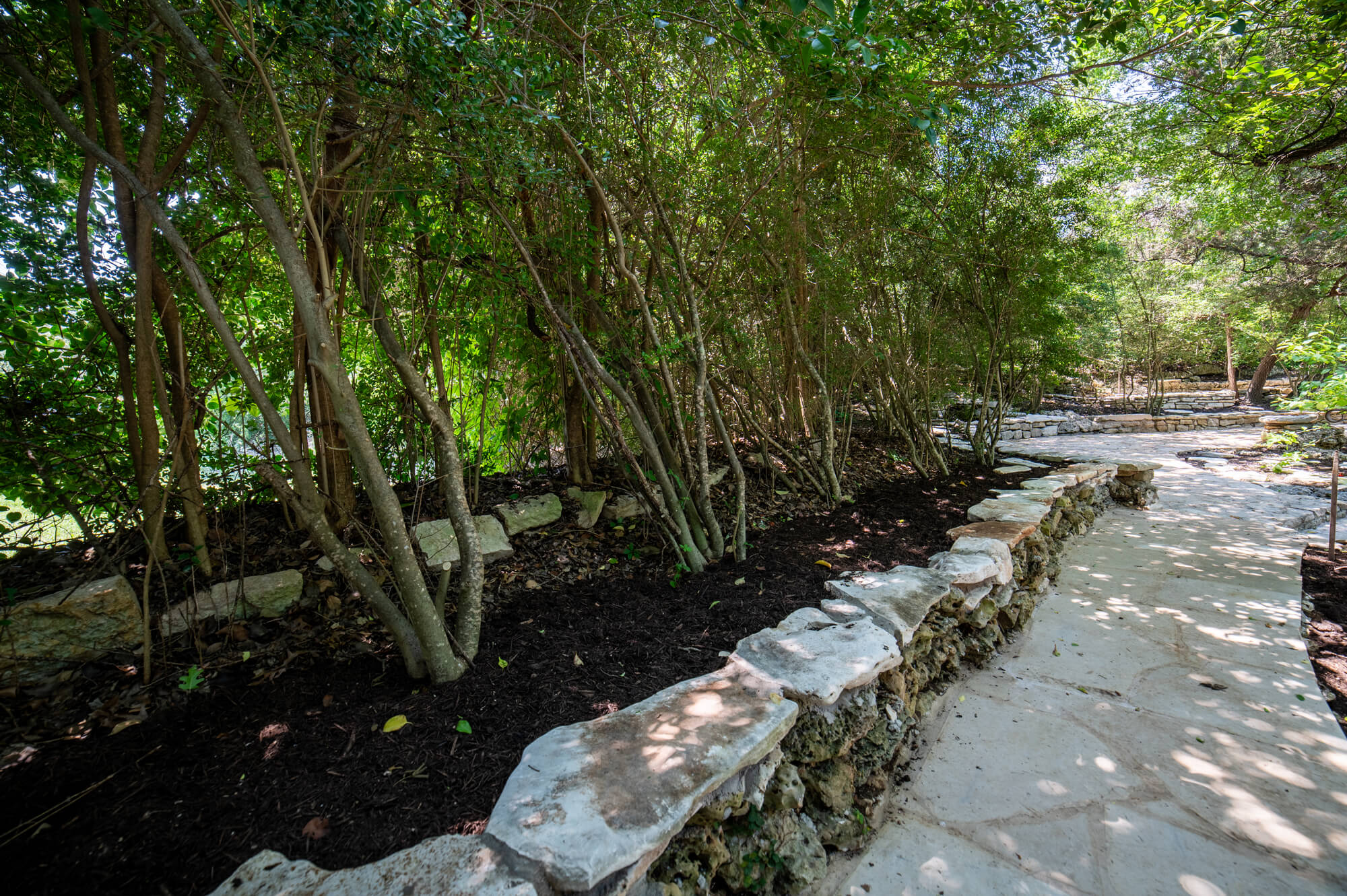 Stone pathway through Remembrance Gardens in Austin, Texas