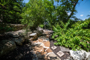 Stone pathway through Remembrance Gardens in Austin, Texas
